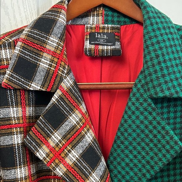 Dressed in LALA Plaid and Houndstooth Trench Coat - Red, Green, Black - Picture 2 of 14